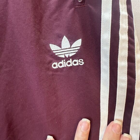Adidas Burgundy Joggers with Classic White Stripe Size M - Picture 5 of 10